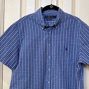 Polo by Ralph Lauren Men Blue Plaid Seersucker Button-Down Shirt Sz Large Classi